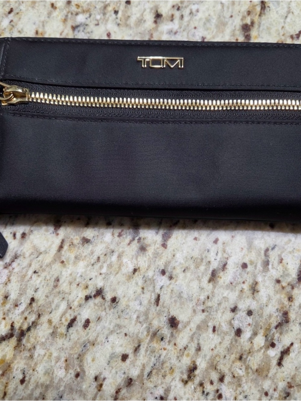 Tumi Black Nylon Zip-Around Wallet with Gold Hardware